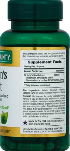 Nature's Bounty St. John’s Wort 300mg Capsules, Herbal Health Supplement, Promotes a Positive Mood, 1 Count (Pack of 200)
