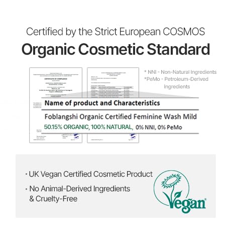 100% Natural Ingredients, Premium Organic Feminine Wash, pH Balanced, Fragrance Free Intimate Cleanser, Gentle Daily Foam with Probiotics, Sensitive Skin, Reduce Odor, Vegan, Korea No.1