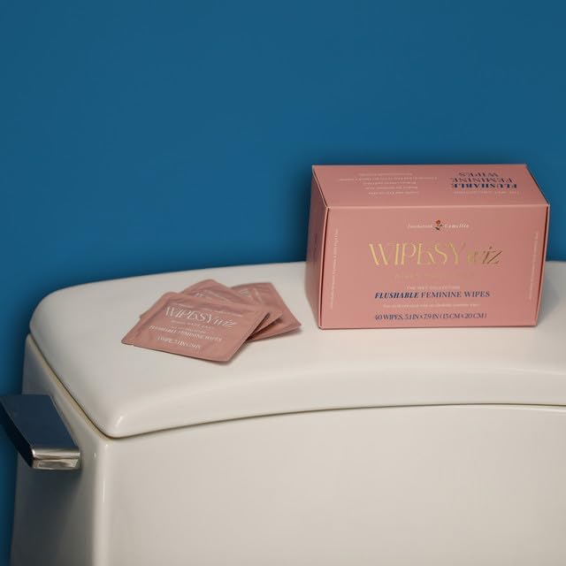 Flushable Feminine Wipes, 3 Pack/120 Count Total, Individually Wrapped Intimate Wipes, pH-Balanced, Odor Block, Infused w/Camellia, Chamomile, Aloe, Gentle for Feminine Care/Hygiene