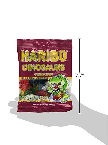 HARIBO Gummi Candy, Dinosaurs Gummy Candy, 5 Ounce Share Size Bags (Pack of 12) Delicious Soft & Chewy Sweet Snacks, Assorted Fruity Flavors