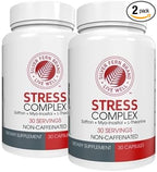Silver Fern Stress Complex Supplement - Without Caffeine - Sleep, Worry, Mood & More - with Saffron Supplements, L-Theanine Supplement, & Myo-inositol - Natural Stress Relief Supplement (Pack of 2)