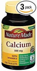 Nature Made Calcium, 500 mg, With Vitamin D, Tablets, 130 Count (Pack of 3)