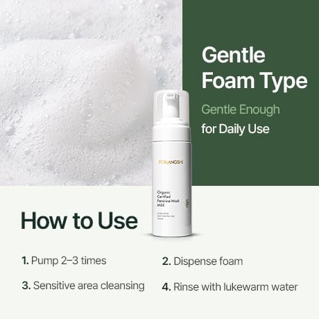 100% Natural Ingredients, Premium Organic Feminine Wash, pH Balanced, Fragrance Free Intimate Cleanser, Gentle Daily Foam with Probiotics, Sensitive Skin, Reduce Odor, Vegan, Korea No.1