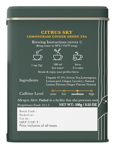 Luxmi Estates Citrus Sky Green Tea 100gm Tin | Certified Organic Darjeeling Green Tea