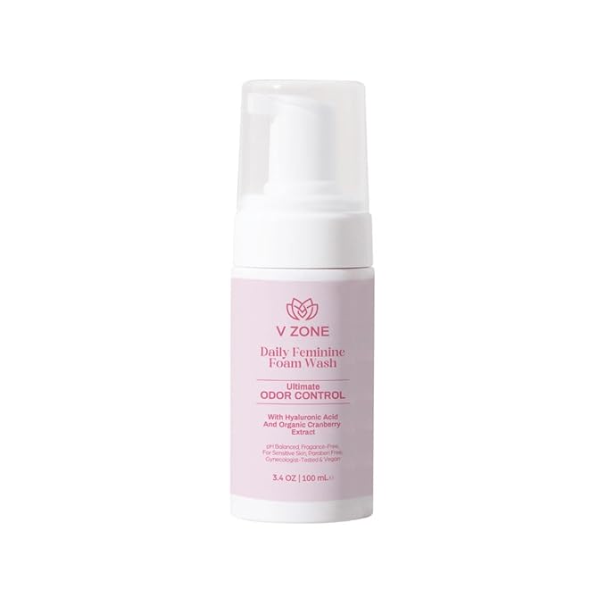VZone Daily Feminine Foam Wash – Feminine Wash for Women with Hyaluronic Acid, Lactic Acid and Cranberry Extract – Odor Control, pH Balanced, Fragrance-Free, Paraben-Free, Vegan (3.4 OZ)