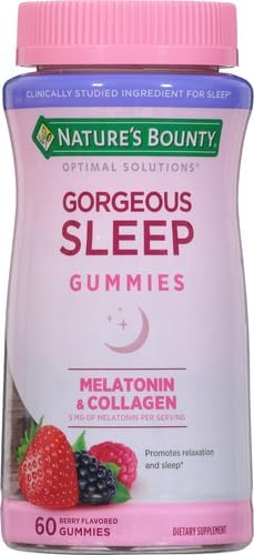 Nature's Bounty Optimal Solutions Gorgeous Sleep Melatonin 5mg Gummies with Collagen, 60 Count, Assorted Fruit Flavors, 30 Total Servings