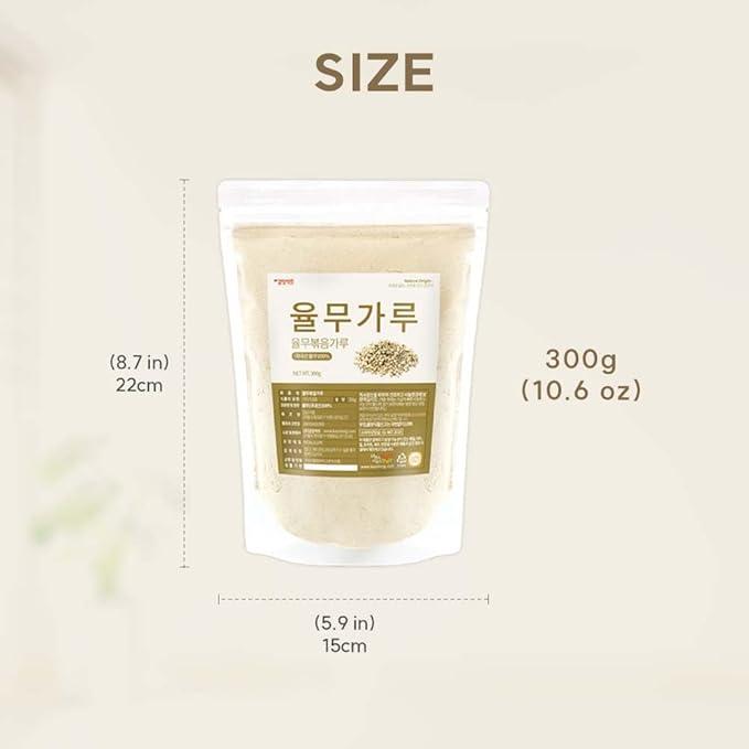 Korean Job's Tears Powder – 100% Roasted or Raw Yulmu from Korea, Finely Ground, No Additives, Plant-Based Ingredient for Smoothies, Porridge, and Cooking 볶은율무가루 (10.6 oz (300g), Roasted Job's Tears)