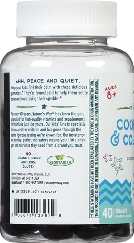 Nature's Way Kids Cool & Calm Gummies,Supports a Calm Mood in Kids Ages 8+*,Lemon Balm,Magnesium,Vitamin B6,L-Theanine,Grape Flavored,Vegetarian,(Packaging May Vary),40 Count (Pack of 2)