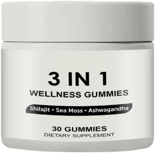 3 in 1 Gummies for Men Supports Natural Energy,Shilajit, Sea Moss, and Ashwagandha, 3 in 1 Shilajit Gummies for Men