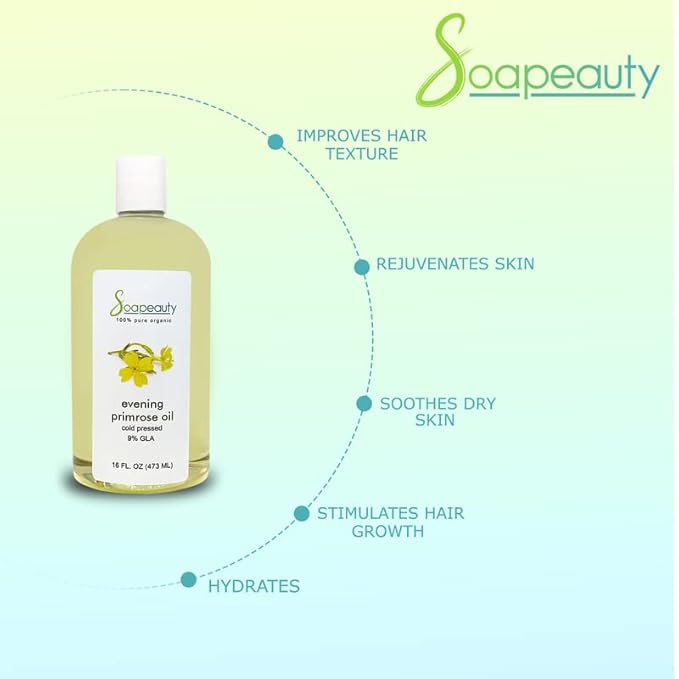 Soapeauty Evening Primrose Oil Cold-Pressed and Cold-Filtered Natural Oil. Evening Primrose Oil Contains high Level (9%) of The Essential Fatty Acid Gamma-Linolenic Acid (4 OZ)