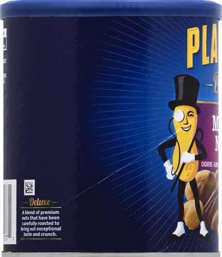 PLANTERS Deluxe Mixed Nuts - Roasted Cashews, Almonds, Brazil Nuts, Pistachios, and Pecans, Plant-Based Protein, Quick Snack, 15.25oz Canister (Pack of 4)