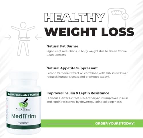 MediTrim Energy Supplements, Metabolism Booster, Supports Vitality, Satiety & Physique Goals, Smooth System Balance Green Coffee Bean, Apple Cider Vinegar, Hibiscus 90 Capsules (Pack of 1)
