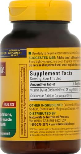 Nature Made Vitamin D3 1000 IU (25 mcg), Vitamin D Supplement for Bone, Teeth, Muscle and Immune Health Support, 300 Tablets, 300 Day Supply, (Pack of 2)