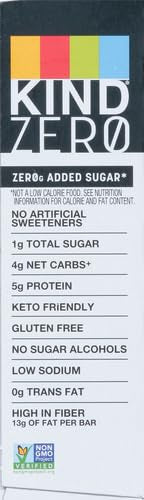 KIND ZERO Added Sugar Bars,Dark Chocolate Nuts and Sea Salt,Keto Friendly Snacks,Gluten Free,5g Protein,5 Count (Pack of 2)