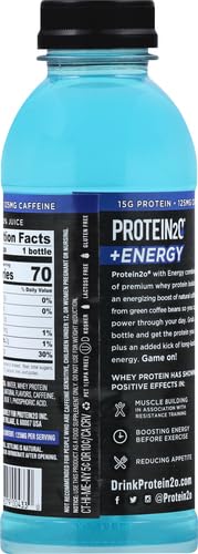 Protein2o 15g Whey Protein Isolate Hydration Drink Plus Energy & Focus,350mg Electrolytes,125mg Caffeine,Sugar Free,Blue Raspberry,16.9 oz Bottle,(Pack of 24)