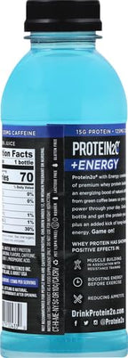 Protein2o 15g Whey Protein Isolate Hydration Drink Plus Energy & Focus,350mg Electrolytes,125mg Caffeine,Sugar Free,Blue Raspberry,16.9 oz Bottle,(Pack of 24)