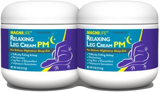MagniLife Relaxing Leg Cream PM, 4 Oz Jars (2 Pack), Homeopathic Nighttime Pain Reliever & Sleep Aid with Lavender & Magnesium, Non-Greasy Deep Penetrating Cream for Restless Legs & Discomfort