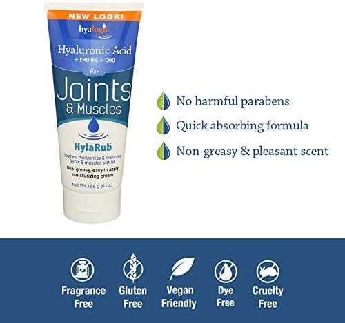 HylaRub HA Joint & Muscle Cream – Hyaluronic Acid Muscle Rub w/ Emu Oil & CMO – Non Greasy, Soothes, Moisturizes & Maintains Shoulders, Knees, Back, Hips & More 6 oz. by Hyalogic