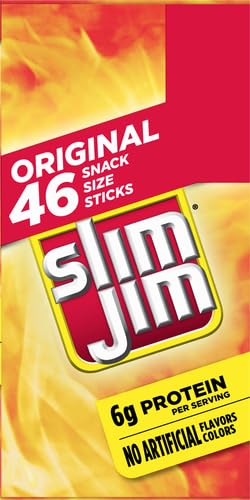 Slim Jim Smoked Meat Sticks, Original Flavor, 6g Protein Per Serving, Snack Size, 0.28 oz. 46 Count (Pack of 3)