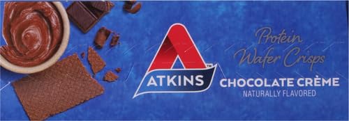 Atkins Chocolate Crème Protein Wafer Crisps, Protein Dessert, 4g Net Carb, 1g Sugar, High in Fiber, Keto Friendly, 5 Count