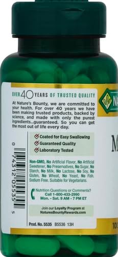 Nature's Bounty Magnesium, Mineral Supplement, Supports Bone and Muscle Health, 500 mg, Coated Tablets, 100 Count (Pack of 3)