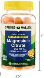 Spring Valley Extra Strength Magnesium Gummies for Bone and Muscle Health, 250mg, 60ct + Sticker.