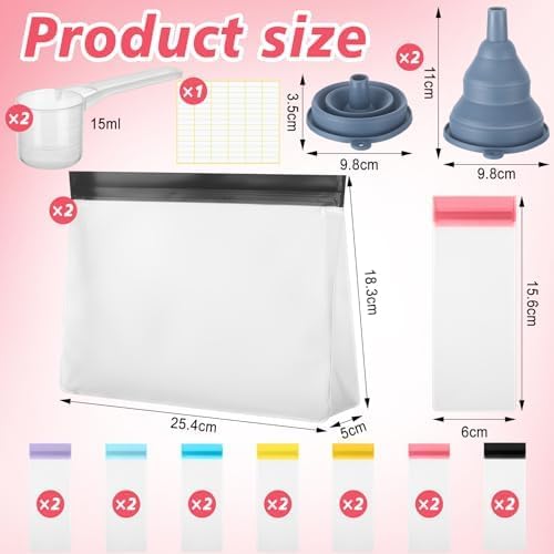 21 Pcs Protein Powder Travel Container Set Reusable Protein Powder Supplement Packets Container to Go Portable Zip up Bags Organizer with Funnels, Spoons and Labels