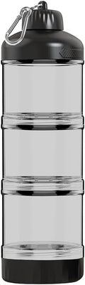 3-Layer Protein Powder Container with Funnel & Keychain, 50g Capacity Portable Supplement Dispenser, Leakproof Clear Stackable Organizer for Gym Travel Workout, BPA-Free Plastic (Black)