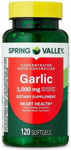 H4U Spring Valley Odor-Controlled Garlic Dietary Supplement Softgels for Heart Health, 1000 mg, 120 Count
