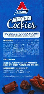 Atkins Double Chocolate Chip Protein Cookie, Protein Dessert, Rich in Fiber, 3g Net Carbs, 1g Sugar, Keto Friendly, 4 Count