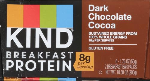 KIND Breakfast Protein Bars,Dark Chocolate Cocoa,Healthy Snacks,Gluten Free,8g Protein,6 Count (Pack of 2)