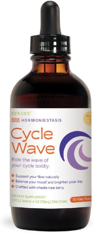 SPRIGS Cycle Wave Phase 1 Hormonal Support Kit for Tween Girls | Supplements to Promote a Healthy Menstrual Cycle & Balance Mood | 4 Oz Herbal Tincture & 60 Wheat Germ Oil Softgels for a 30 Day Supply
