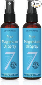 Seven Minerals Travel Size Pure Magnesium Oil - USP Grade Magnesium Spray, No Unhealthy Trace Minerals - from Ancient Underground Permian Seabed in USA, Free eBook Included (2 fl oz) (Pack of 2)