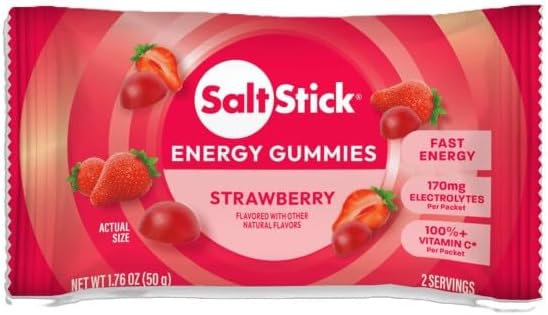 SaltStick Energy Gummies with Electrolytes, Strawberry, Easy to Chew Electrolyte Gummy, 10 Packs, 80 Gummies