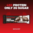 MUSASHI High Protein Bar, 45g Protein, 2g Total Sugars, Milk Chocolate Brownie, Post Workout and Protein Snack On The Go, 12 Pack of 3.2oz (90g) Bars