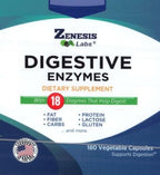 Zenesis Labs Digestive Enzymes - with Amylase, Bromelain, Protease, Lipase, & 14 Other Enzymes - 180