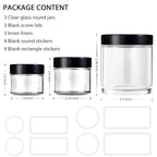 Small Glass Containers with Lids, Tecohouse 4 oz, 2 oz and 1 oz Clear Glass Jars with Lids & Inner Liners, Mini Travel Toiletries Container for Slime, Makeup, Cream, Lotion, Cosmetic - 3 pack