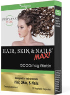Wellgenix Purvana MAX Hair Skin and Nails Supplement – 5000mcg Biotin with MSM & B-Complex – Supports Thicker Hair, Stronger Nails & Glowing Skin – 60 Veggie Capsules (2 Pack)