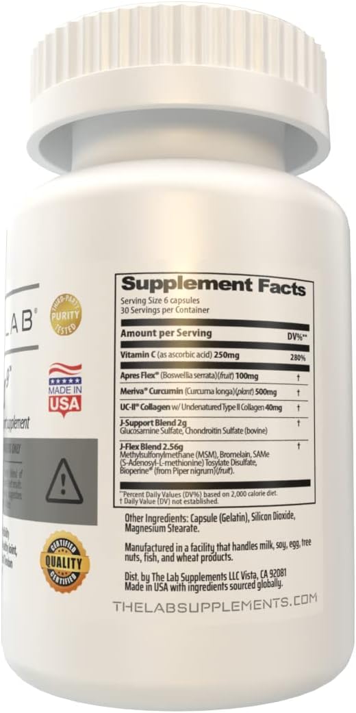 J-FLEX9 Advanced Joint Health Supplement + Cartilage Support & Tendon Function | Ingredients include: Chondroitin, Glucosamine, MSM, Curcumin, Boswellia Serrata, Collagen. Made in USA