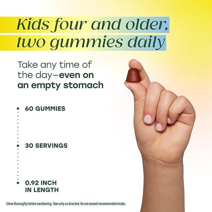 MegaFood Kids Multivitamin Gummies - Kids Vitamins - Age 4+ with Vitamin C, Vitamin D, Zinc, Choline, and Real Fruit - Brain & Immune Support - Berrylicious Flavor - 60 Gummies (30 Servings)