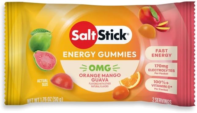 SaltStick Energy Gummies with Electrolytes, Orange Mango Guava Flavor, Easy to Chew Electrolyte Gummy, 10 Packs, 80 Gummies