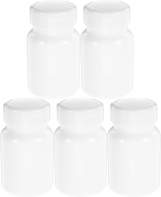Zerodeko 5pcs 80cc White Plastic Pill Container with Lid, Small Travel Medicine Bottle for Capsules, Powder, Tablets Storage, Portable Mini Pill Organizer for Daily Use