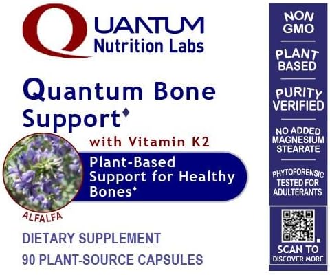Quantum Nutrition Labs Quantum Bone Health - Bone Health Vitamins, Bone Strength Supplement for Women and Men, Organic Calcium Supplement with Fermented Vitamin K2, Bone Health Support - 90 Capsules