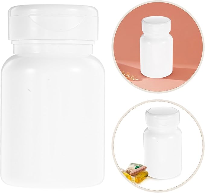 Zerodeko 5pcs 80cc White Plastic Pill Container with Lid, Small Travel Medicine Bottle for Capsules, Powder, Tablets Storage, Portable Mini Pill Organizer for Daily Use