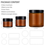 Amber Glass Jar with Lids, Tecohouse 4 oz, 2 oz and 1 oz Glass Jars with Lids & Stickers, Reusable Travel Containers for Creams, Lotion, Cosmetic - 3 pack