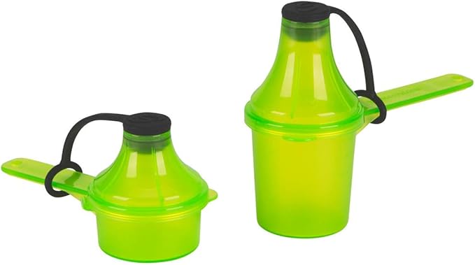 The Scoopie Supplement Container, Portable to-Go Scoop, and Funnel System for Pre Workout Powder, Spill Proof Dispenser, Gym Shaker Bottle Travel Accessory, 2 Pack Green (15cc 15mL - 29.6cc 29.6mL)