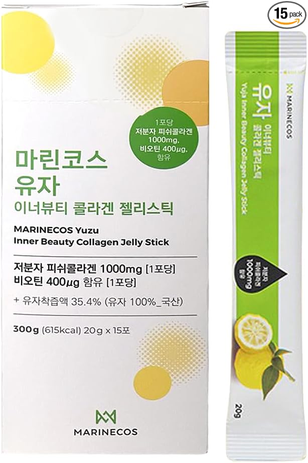 Yuzu Collagen Jelly Stick ㅣ Korean Citrus Beauty Supplement ㅣ Marine Collagen Peptide 3000mg ㅣ Skin Vitality & Hydration ㅣ No Sugar Added ㅣ Portable Stick Type