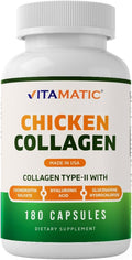 Vitamatic Chicken Collagen 3000 mg (Per Serving) with Glucosamine, Chondroitin & Hyaluronic Acid | 180 Capsules | Non-GMO | Gluten Free