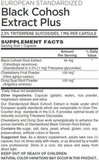 Black Cohosh Extract Plus, European Standardized 2.5% Triterpene glycosides (120 Capsules)