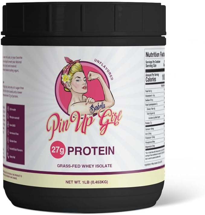 Pin Up Girl Whey Protein Isolate Powder – 27g of Protein Per Serving – Pure Premium Muscle-Building Whey Protein for Women – Fat Free, Low Calorie, Low Carb, No Added Sugar – Unflavored